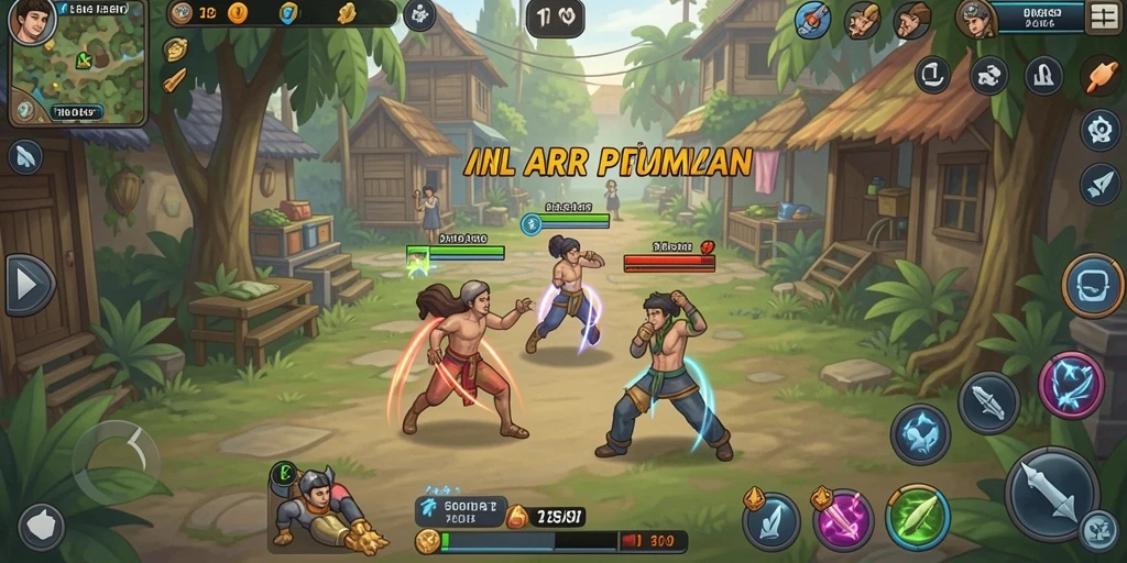 Gambar menampilkan karakter utama dalam pertarungan epic.